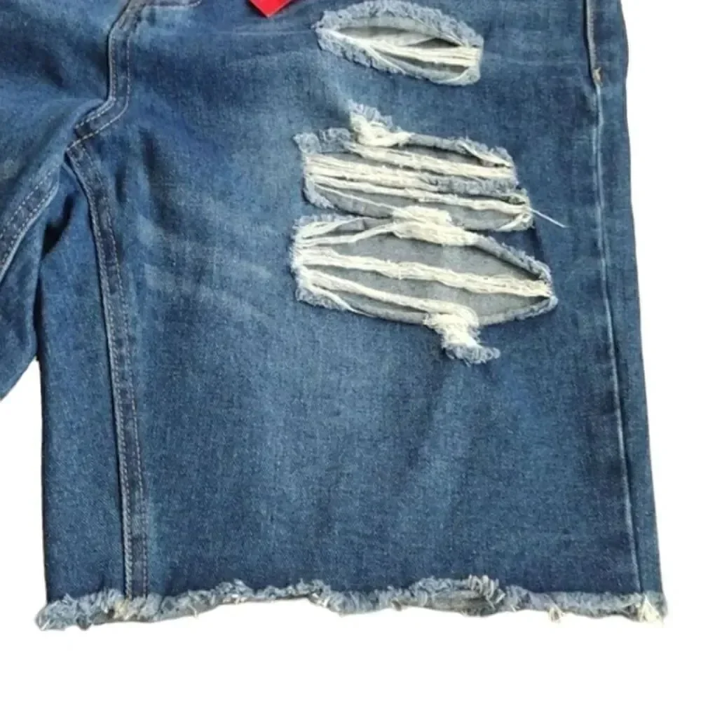 Hot Kiss Highest Rise Ripped  Bermuda Blue Jean‎ Shorts Size 15 NWT